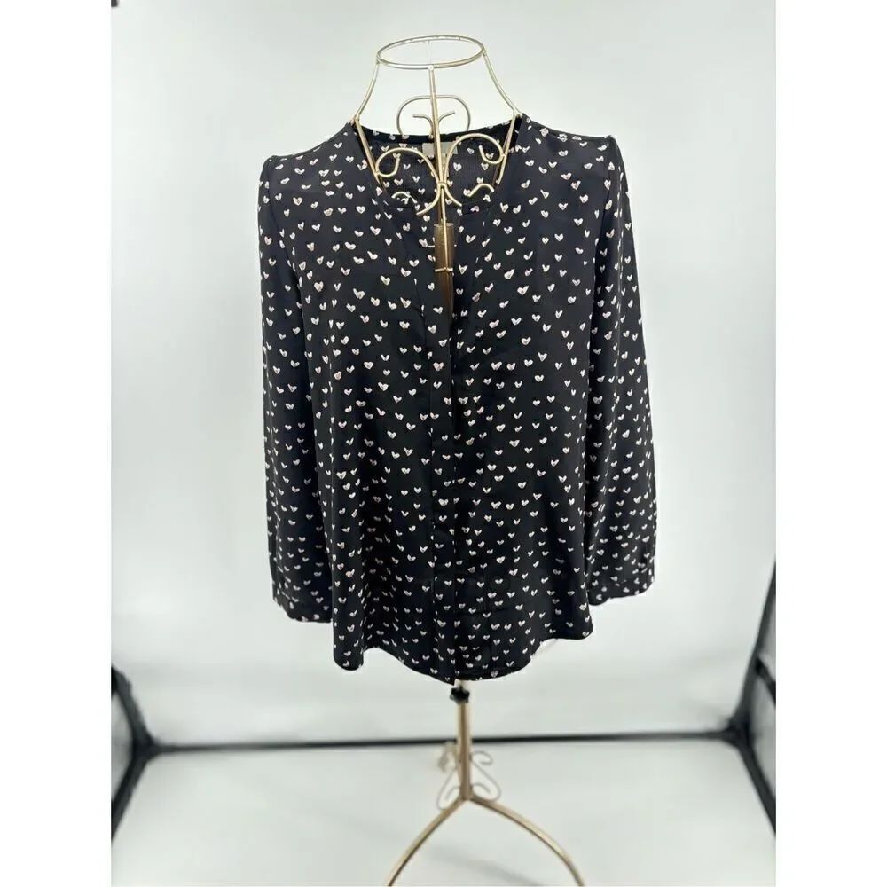 Joie Purine Silk Blouse Caviar Long Sleeve Size XS Black